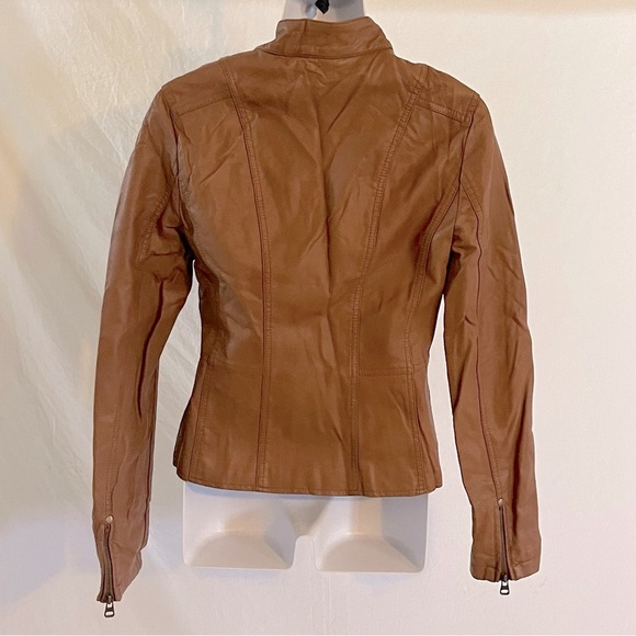 TCEC Brown Faux Leather Moto Jacket with Tailored Fit - Picture 5 of 6